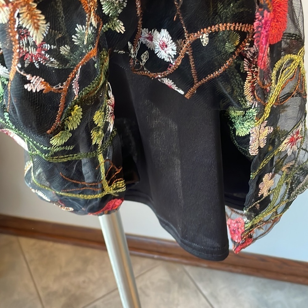 Floral garden sheer sleeve embroidered overlay dress party cocktail tulle like L - Picture 8 of 14